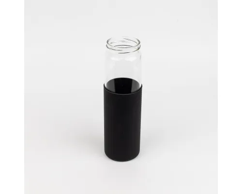 Бутылка стеклянная с силиконовой манжетой и бамбуковой крышкой  Glass, черная