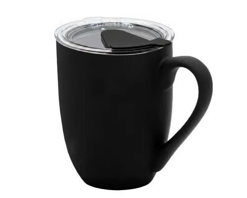 Кружка с крышкой Velvet Duo, софт-тач, чёрная