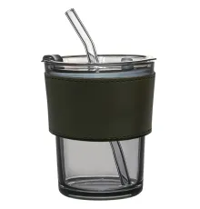 Стакан стеклянный с трубочкой и капхолдером Karamel, зелёный