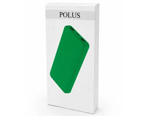 Внешний аккумулятор Polus, 10000 Mah, софт-тач покрытие, зеленый