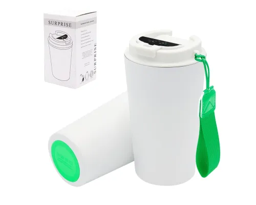 Термокружка Surprise To Go с индикатором, белая/зелёная