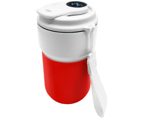 Термокружка вакуумная герметичная с дисплеем Clive To Go, белый/красный