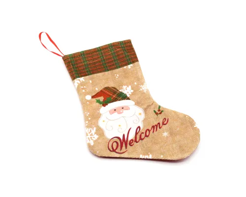 Сапожок подарочный новогодний №3 (дед мороз коричнево-белый)