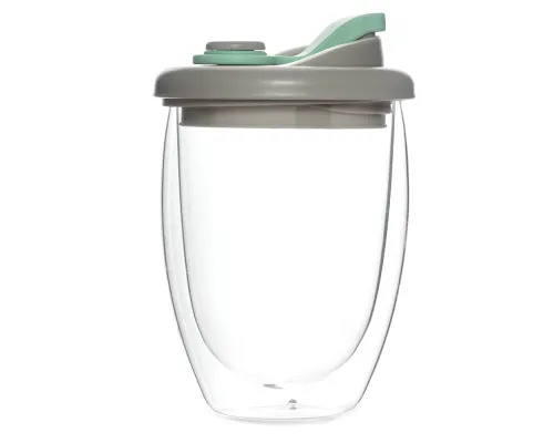 Стакан стеклянный Lotos с двойными стенками и крышкой, бирюзовый