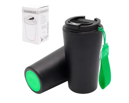 Термокружка Surprise To Go с индикатором, чёрная/зелёная