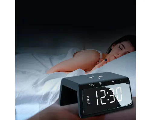 Часы настольные Bridge с функцией беспроводной зарядки, черный