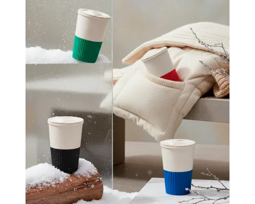 Термостакан пластиковый Wavy с манжетой, чёрный