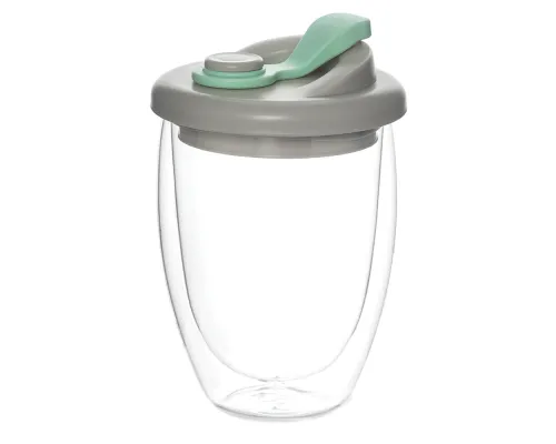 Стакан стеклянный Lotos с двойными стенками и крышкой, бирюзовый