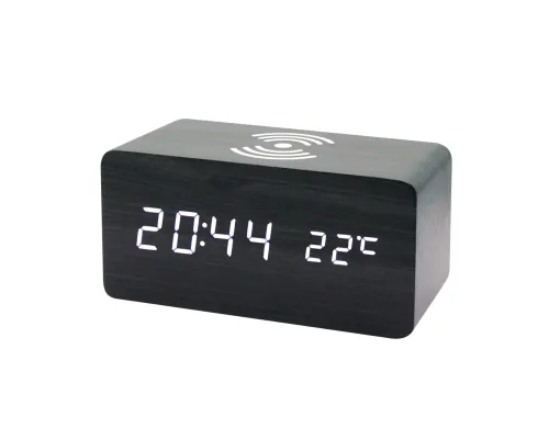 Многофункциональные часы - погодная станция с беспроводной зарядкой, черный