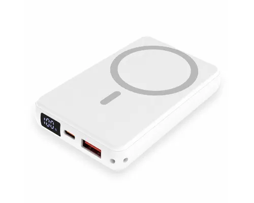 Магнитный внешний аккумулятор Quantum с беспроводной зарядкой (15W), 10000 Mah, белый
