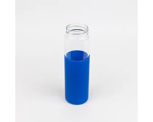 Бутылка стеклянная с силиконовой манжетой и бамбуковой крышкой  Glass, синяя