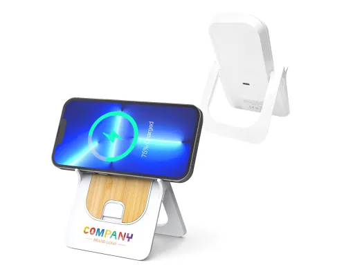 Беспроводное зарядное устройство Bambooco 15W, белый с бамбуковым