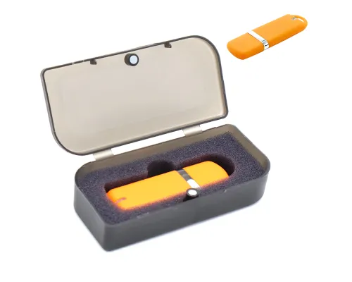 Флешка Shape с покрытием Софт Тач в футляре, оранжевая