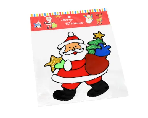 Наклейка на окно (пластиковая) (дед мороз 28*40)