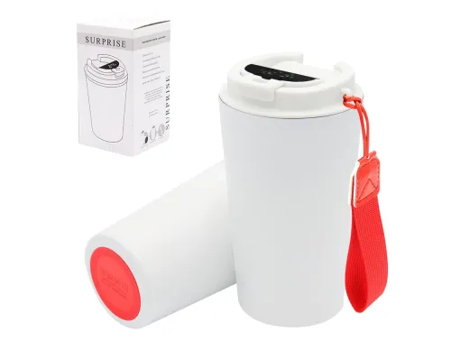 Термокружка Surprise To Go с индикатором, белая/красная