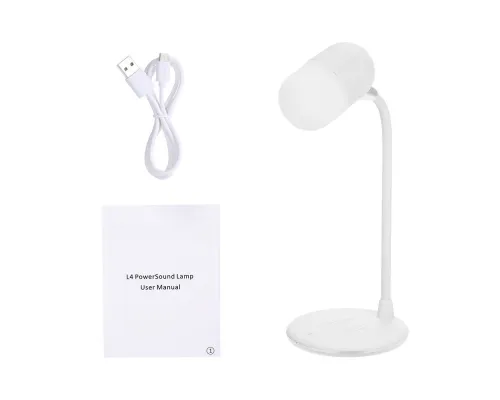 Лампа с колонкой и беспроводной зарядкой Alladin, белая