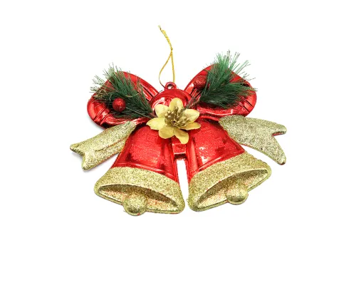 Пластиковое украшение - колокольчики красно-золотистые