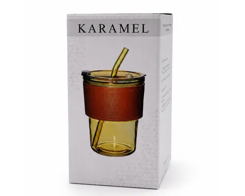 Стакан стеклянный с трубочкой и капхолдером Karamel, золотой