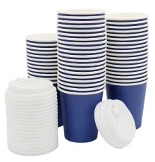 Набор бумажных стаканов с крышкой 8 унций (240 мл), 50 шт