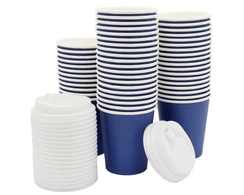 Набор бумажных стаканов с крышкой 8 унций (240 мл), 50 шт
