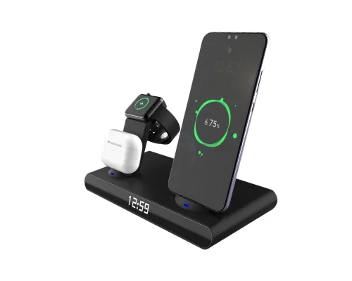 Часы электронные Abbatt мультифункциональные с беспроводной зарядкой, черный