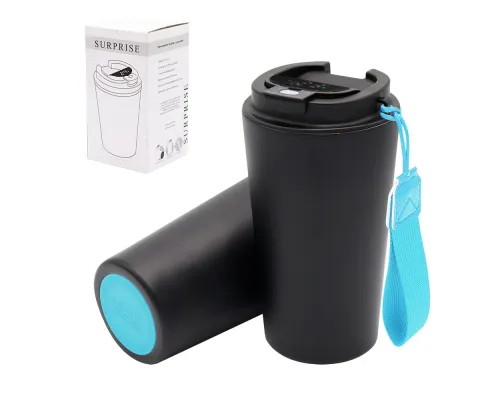 Термокружка Surprise To Go с индикатором, чёрная/бирюзовая