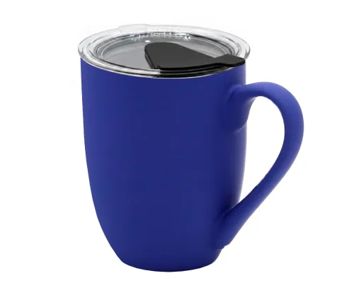Кружка с крышкой Velvet Duo, софт-тач, тёмно-синяя/чёрная