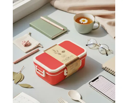 Ланчбокс (контейнер для еды) Inar из пшеничного волокна, красный.