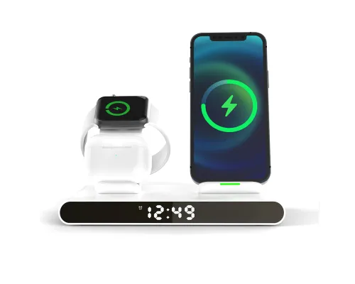 Часы электронные Abbatt мультифункциональные с беспроводной зарядкой, белый