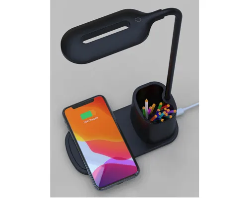 Настольная лампа с беспроводной зарядкой Tenza, черная