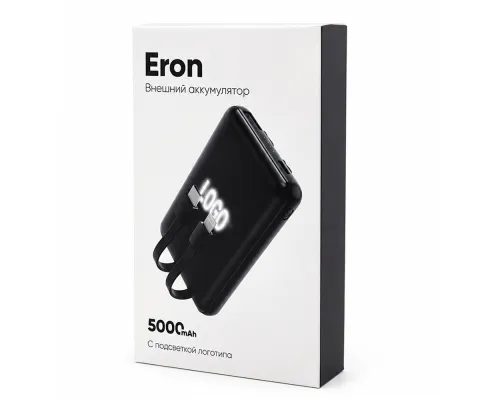 Внешний аккумулятор Eron с подсветкой гравировки, 5000 mAh, чёрный/белый