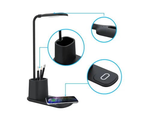 Настольная лампа с беспроводной зарядкой Tenza, черная