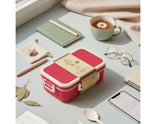 Ланчбокс (контейнер для еды) Inar из пшеничного волокна, красный.