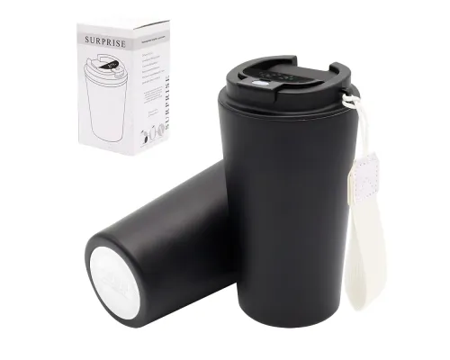 Термокружка Surprise To Go с индикатором, чёрная/белая