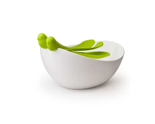 САЛАТНИЦА С ЛОЖКАМИ SPARROW, белая/зеленая