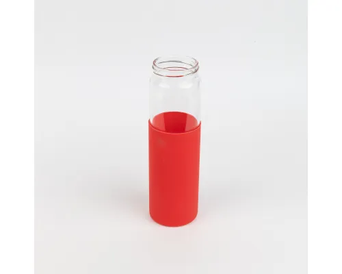 Бутылка стеклянная с силиконовой манжетой и бамбуковой крышкой  Glass, красная