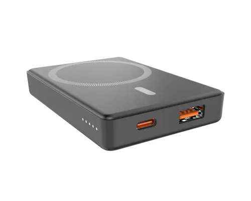 Магнитный внешний аккумулятор Magnetic с беспроводной зарядкой (5W), 5000 Mah, черный