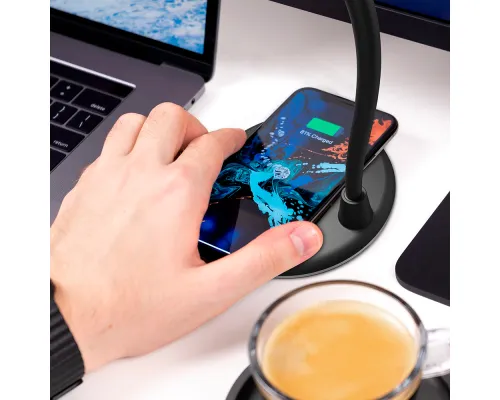 Лампа с колонкой и беспроводной зарядкой Alladin, черная