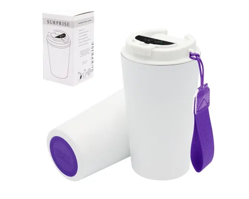 Термокружка Surprise To Go с индикатором, белая/фиолетовая