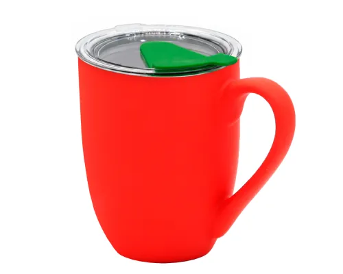 Кружка с крышкой Velvet Duo, софт-тач, красная/зелёная
