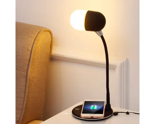 Лампа с колонкой и беспроводной зарядкой Alladin, черная