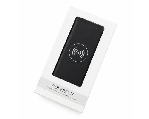 Внешний аккумулятор Wolfrock с беспроводной зарядкой soft-touch покрытием, 10000 mAh, черный