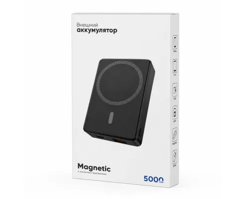 Магнитный внешний аккумулятор Magnetic с беспроводной зарядкой (5W), 5000 Mah, черный