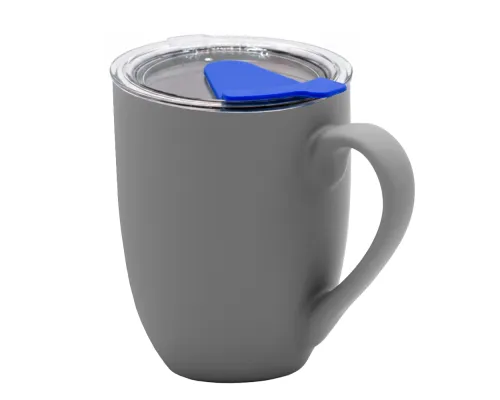 Кружка с крышкой Velvet Duo, софт-тач, тёмно-серая/синяя