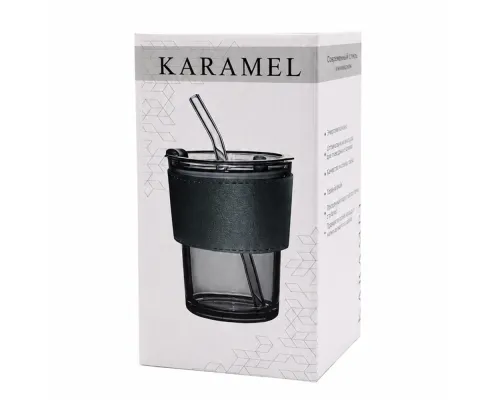 Стакан стеклянный с трубочкой и капхолдером Karamel, зелёный