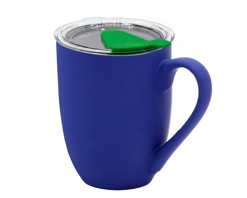 Кружка с крышкой Velvet Duo, софт-тач, тёмно-синяя/зелёная