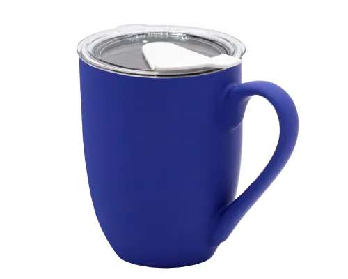 Кружка с крышкой Velvet Duo, софт-тач, тёмно-синяя/белая