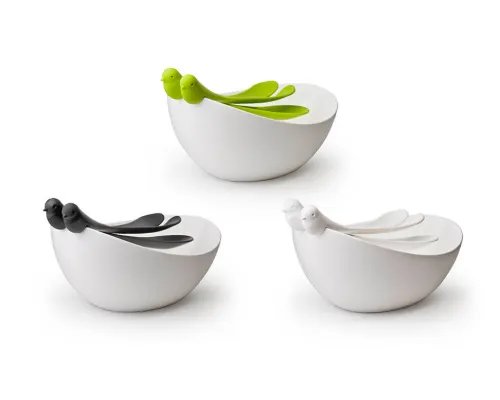 САЛАТНИЦА С ЛОЖКАМИ SPARROW, белая/зеленая