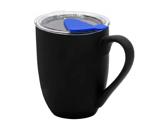 Кружка с крышкой Velvet Duo, софт-тач, чёрная/синяя