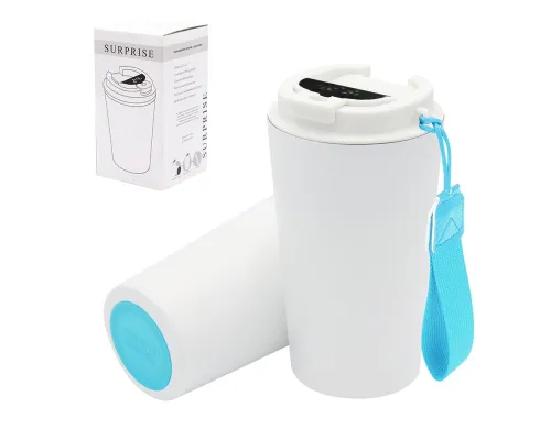 Термокружка Surprise To Go с индикатором, белая/бирюзовая